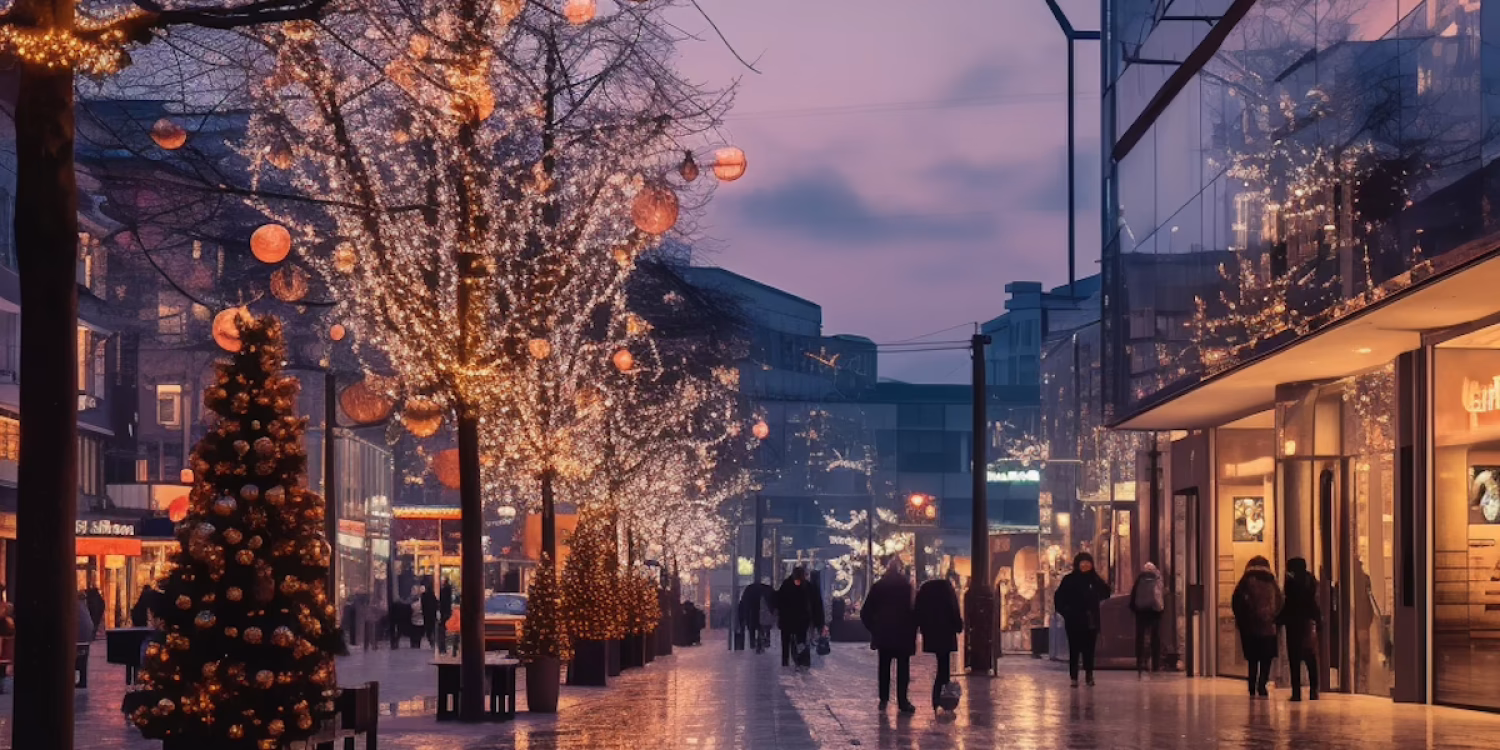 Cityscape with Christmas Lights